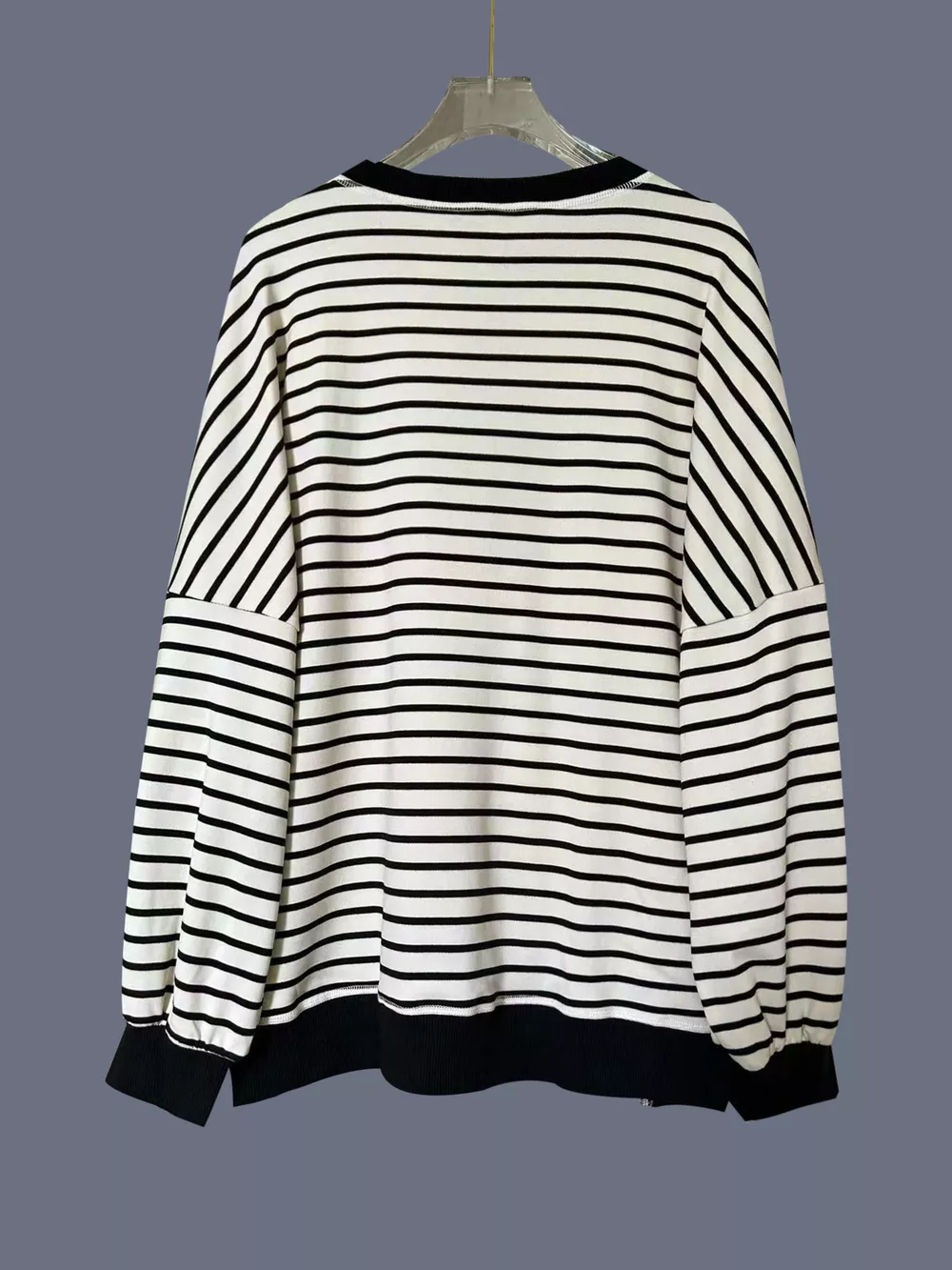 Striped Button Detail Casual Sweatshirt, image 5