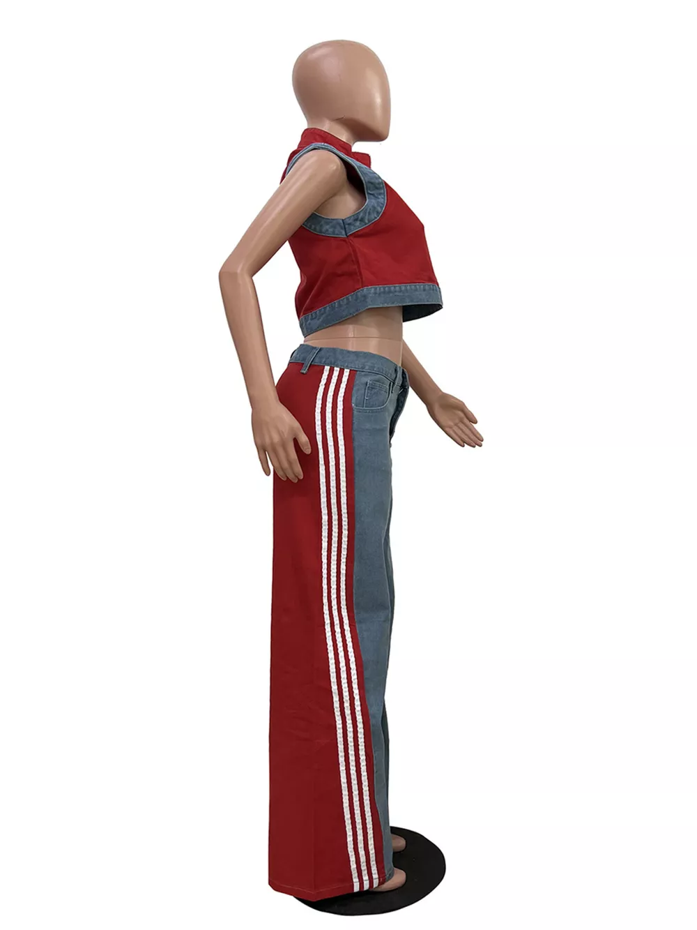 Zip Front Crop Top and Striped Pants Set, image 13