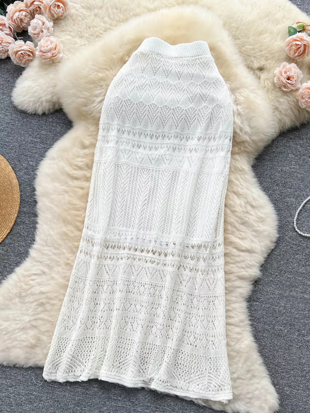 Knitted Hollow Out Maxi Skirt, image 7