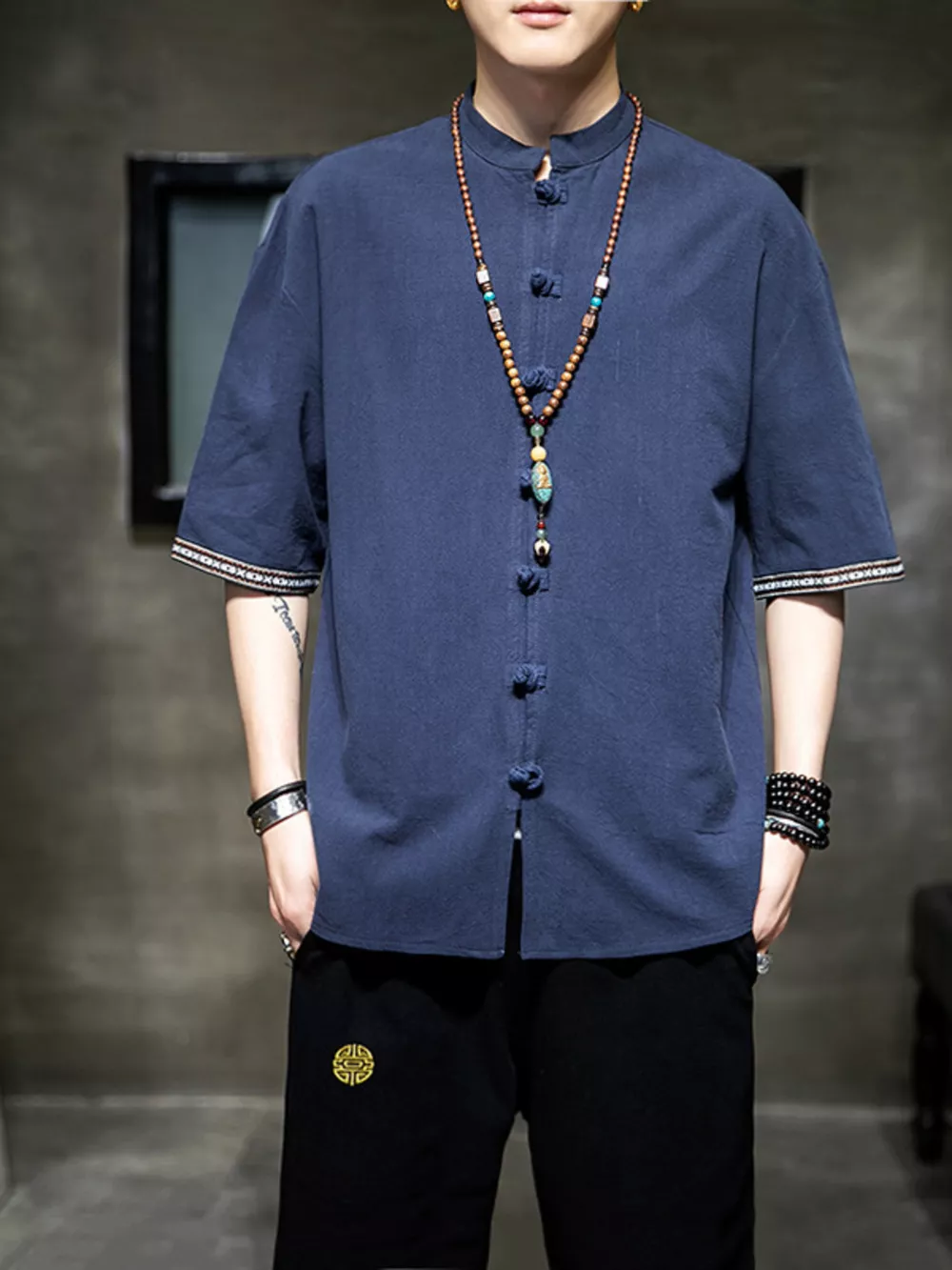 Men's Plus Size Chinese Style Half Sleeve Shirt, image 4