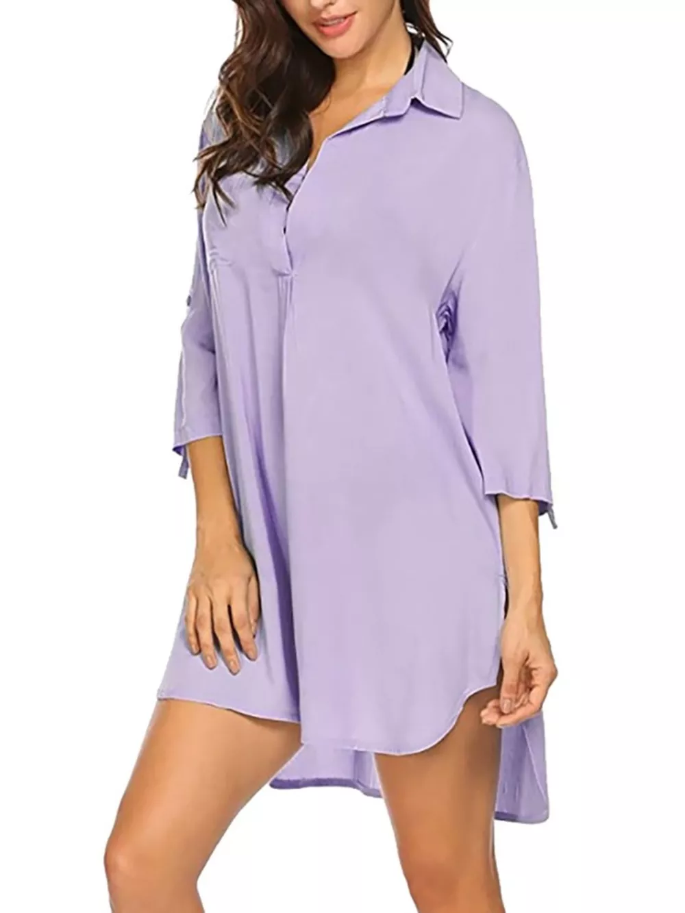 Full Size Side Slit Collared Neck Oversized Shirt Plus Size, image 8
