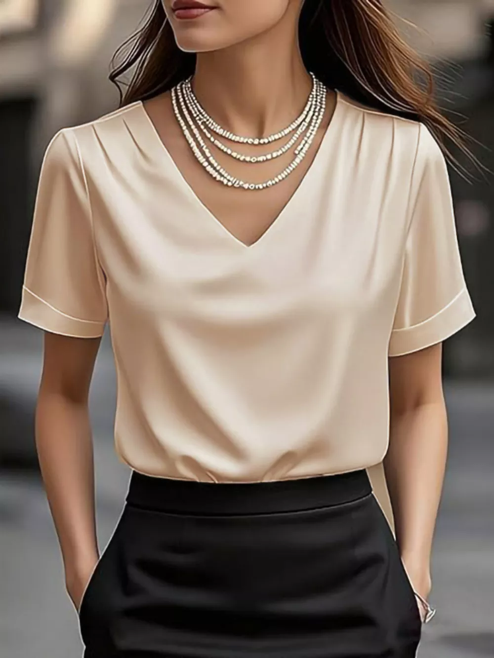 V-Neck Satin Blouse