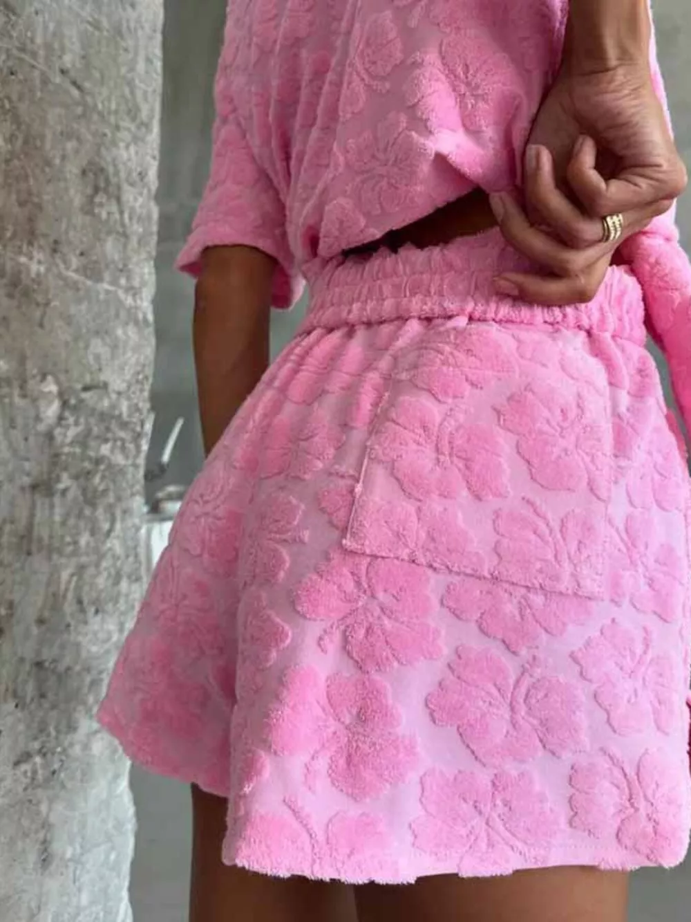 Floral Textured Button Up Shirt and Shorts Set, image 4
