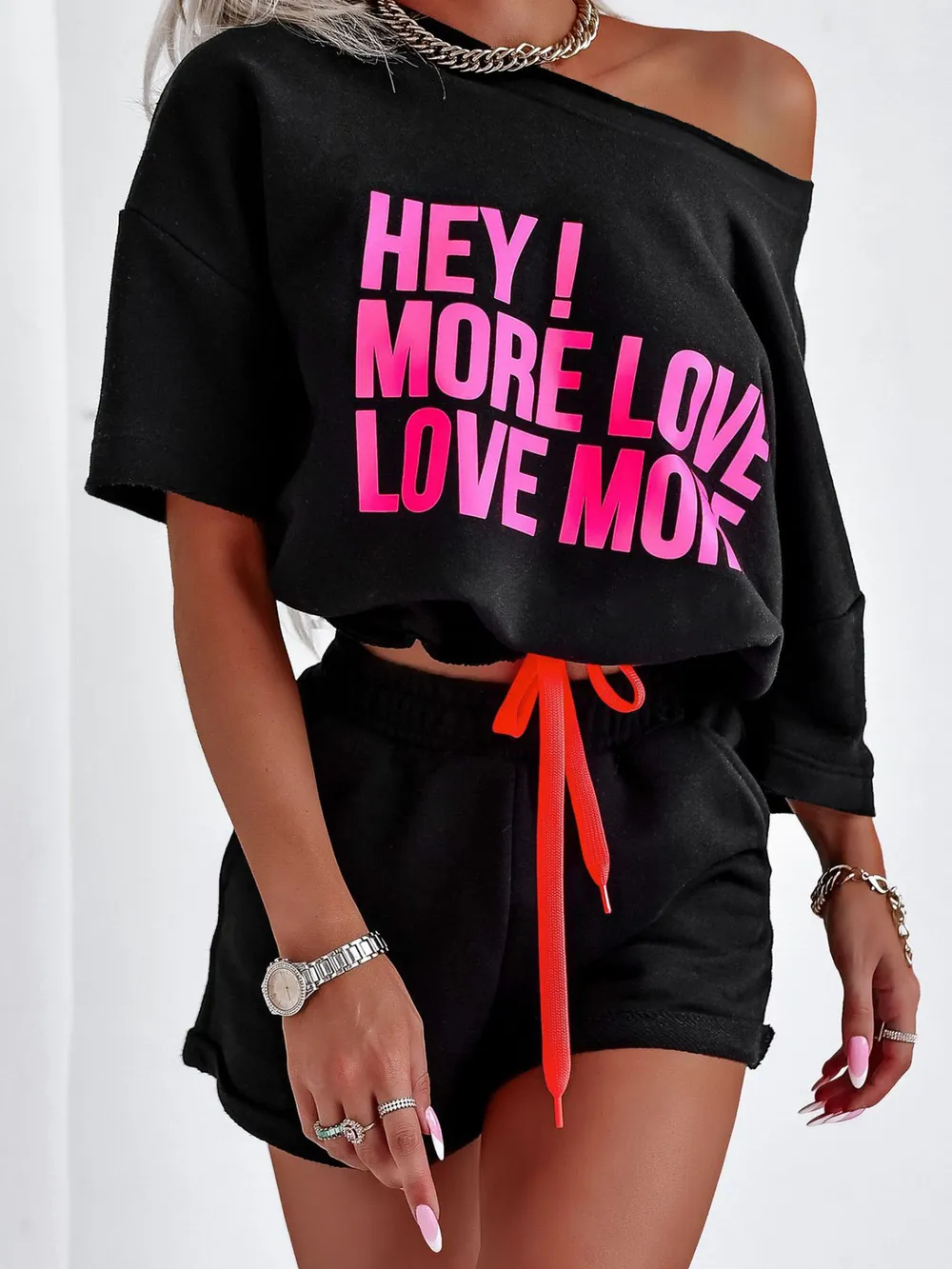 Letter Graphic Top and Shorts Set