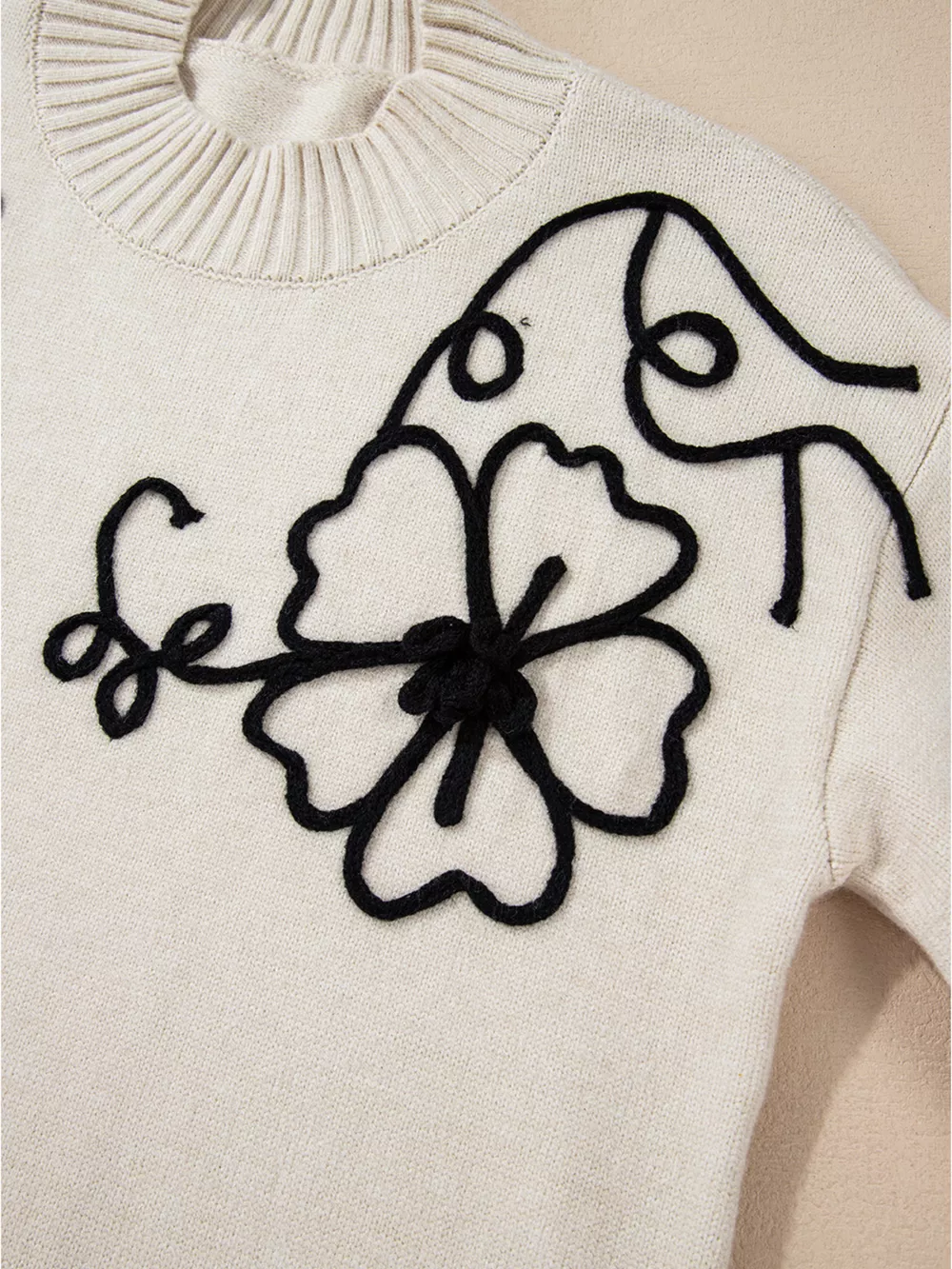 Flower Stitching Mock Neck Sweater, image 7