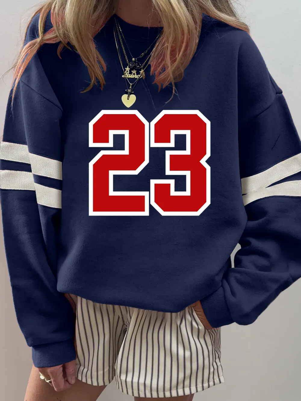Number 23 Graphic Sweatshirt with Side Stripes