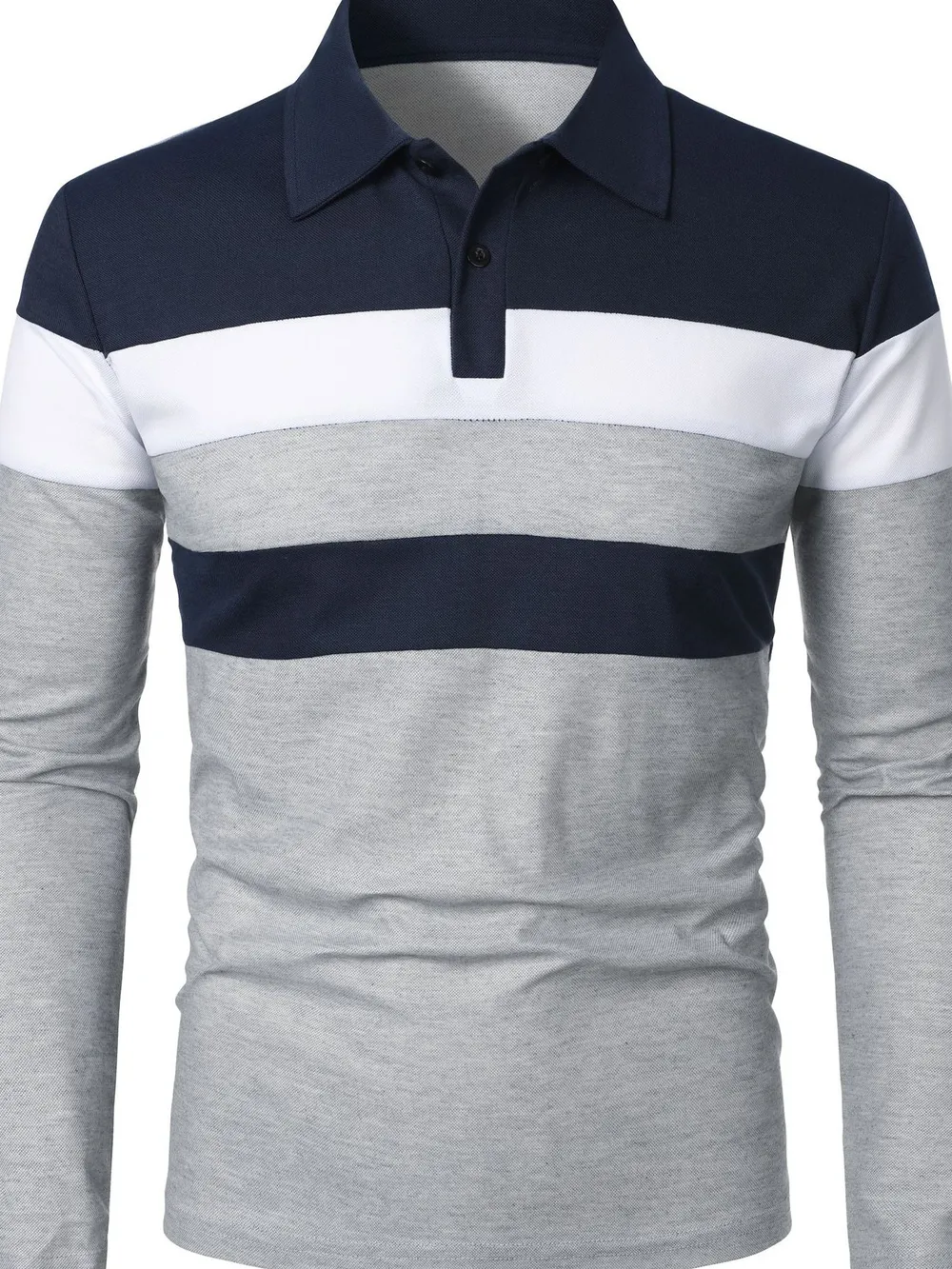 Men's Full Size Color Block Long Sleeve Polo Plus Size, image 10