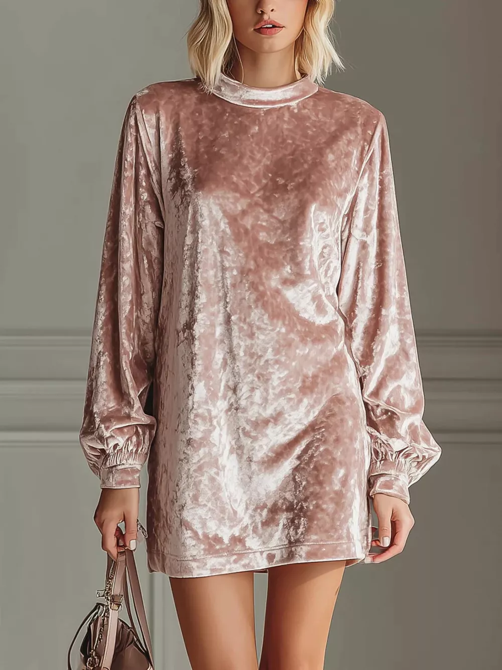 Full Size Velvet Long Sleeve Mini Dress Plus Size, image 2