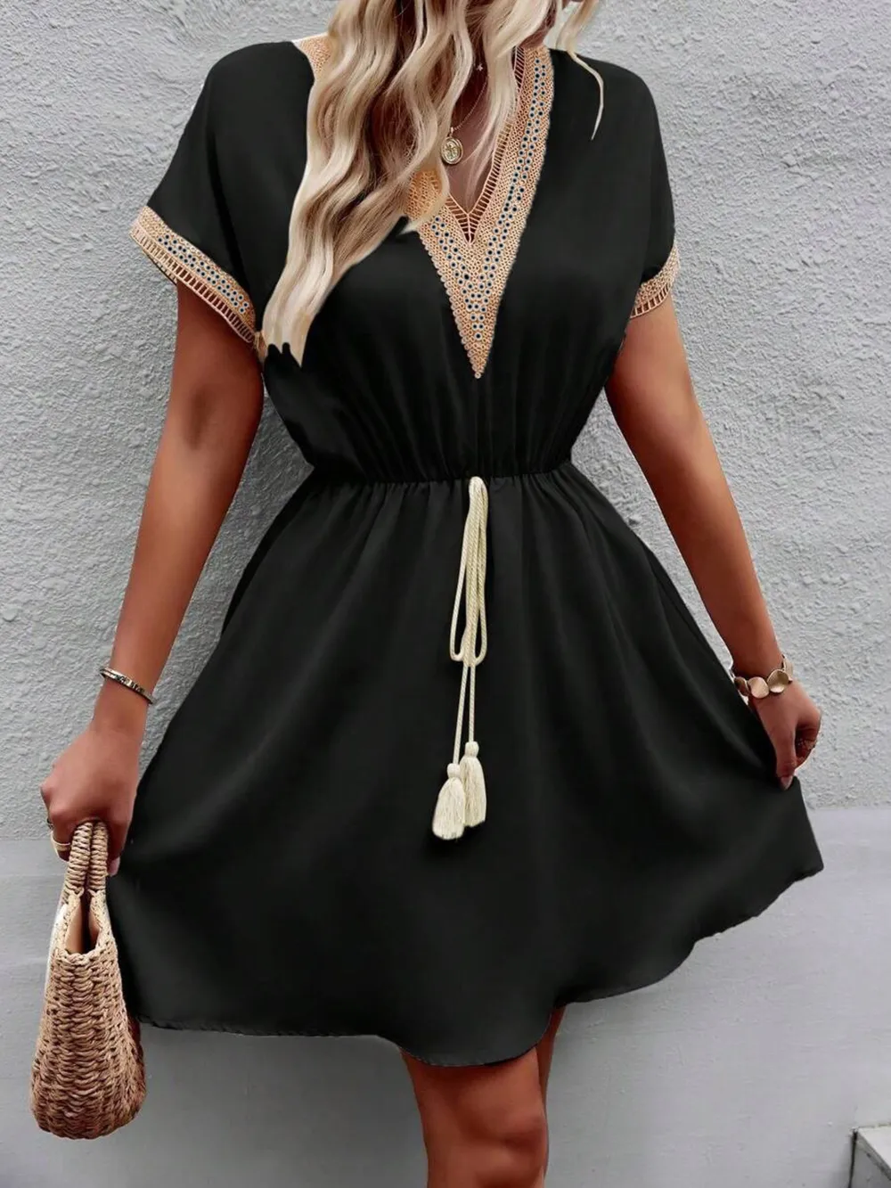 V-Neck Short Sleeve Mini Dress, image 11