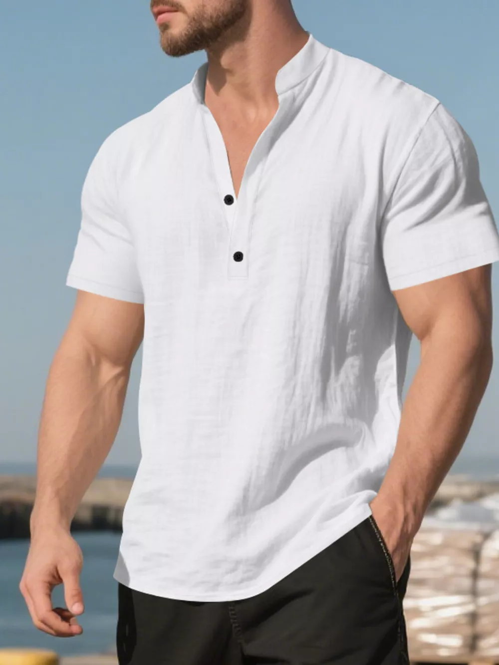 Men's Full Size Casual Linen Blend Short Sleeve Shirt Plus Size, image 9