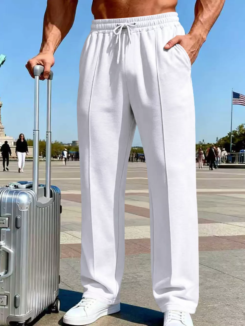 Men's Full Size Drawstring Wide Leg Pants Plus Size, image 2