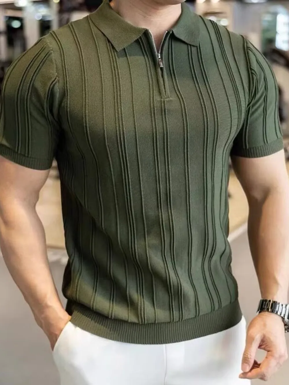 Men's Full Size Slim Fit Zip Collar Short Sleeve Polo Plus Size, image 9