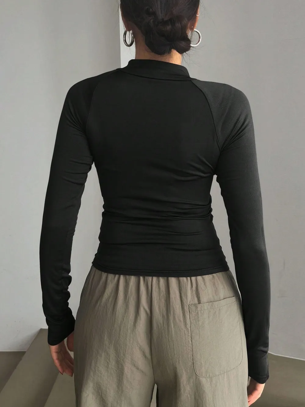 Long Sleeve Zip Front Fitted T-Shirt, image 5