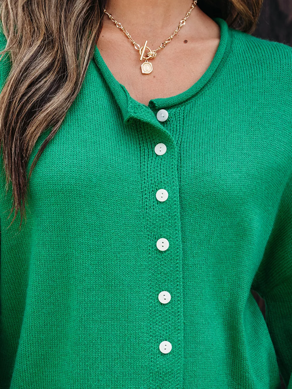 Solid Color Knit Button Drop Shoulder Sweater Cardigan, image 5