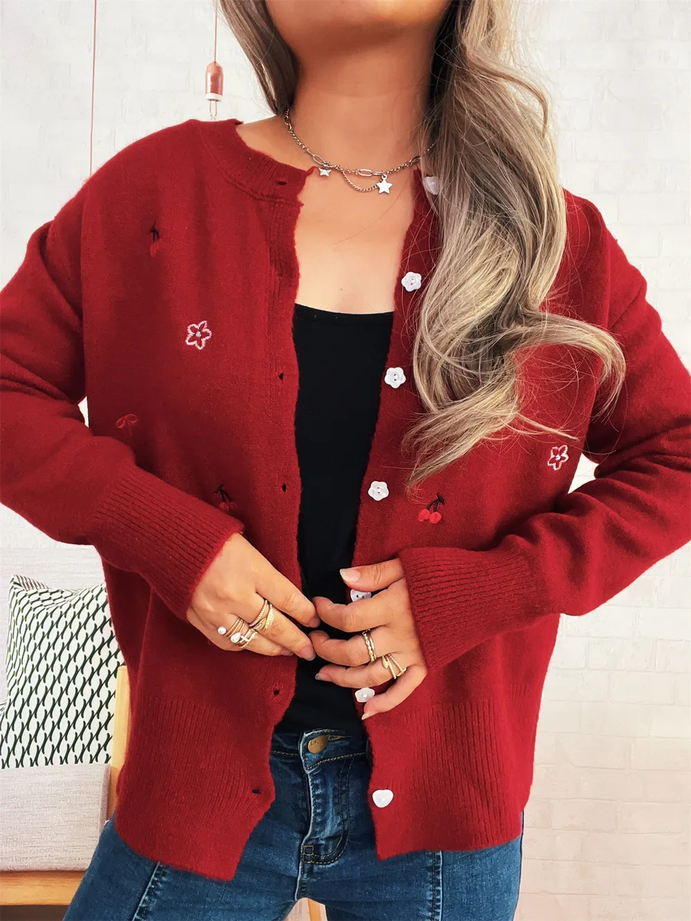 Ribbed Button-Front Knit Cardigan, image 3