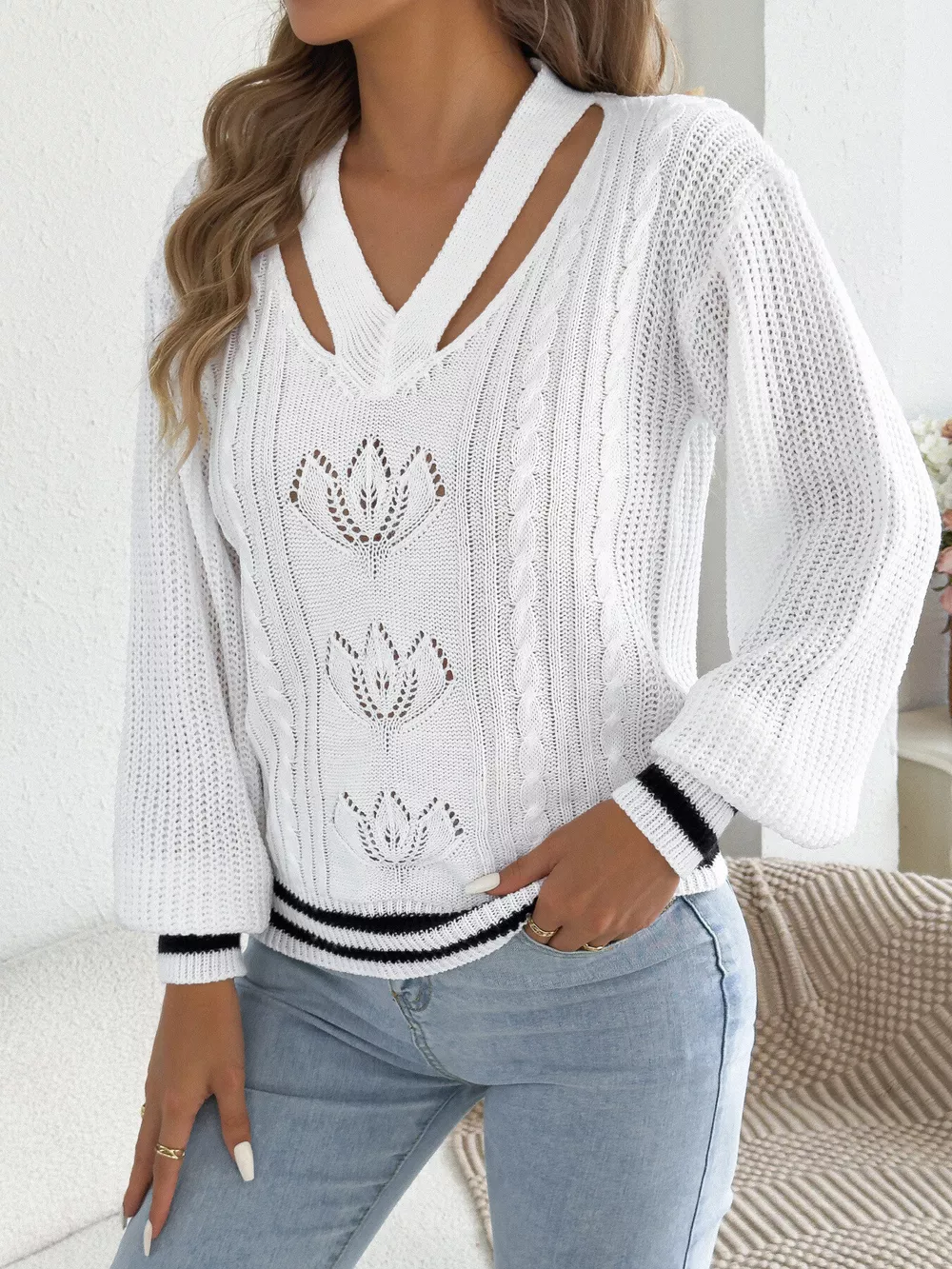 Cutout Cable Knit Sweater, image 14