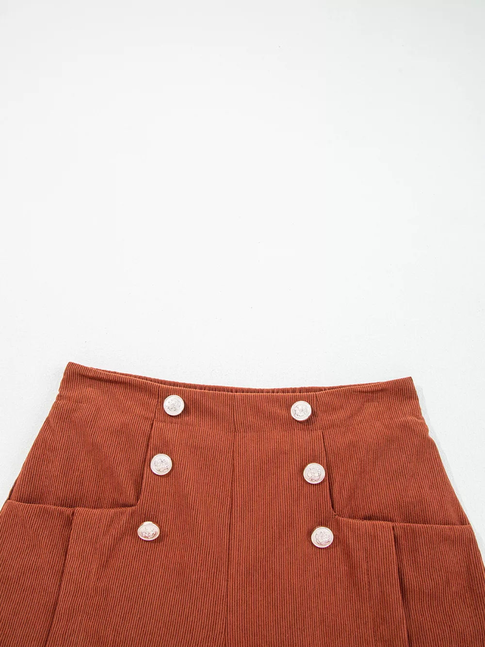 Button Decor Scalloped Edge High Waist Corduroy Shorts, image 5