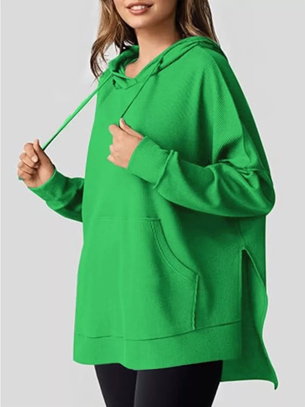 Oversized Drawstring Side Slit Hoodie, image 12