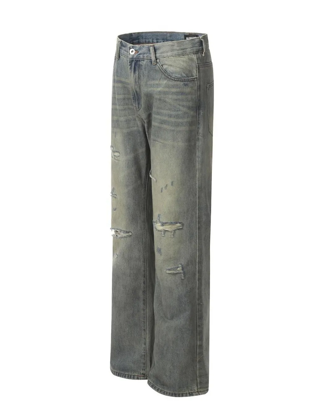 Men's Distressed Slim Bootcut Washed Jeans, image 3