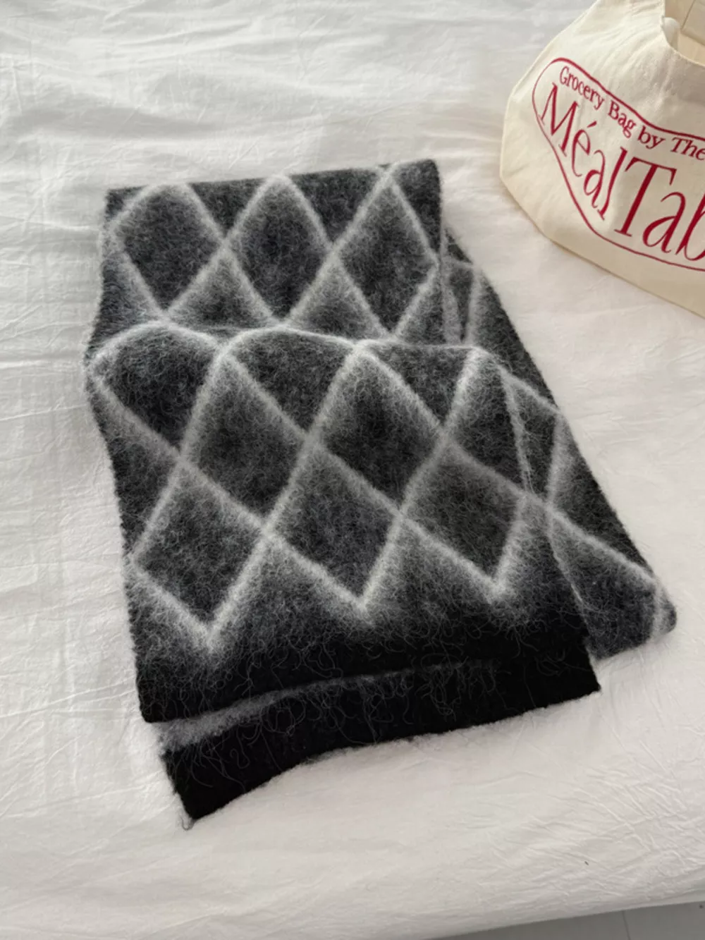 Diamond Pattern Fuzzy Knit Scarf