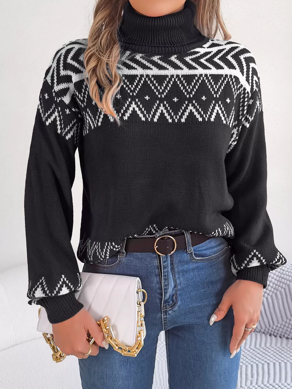 Turtleneck Dropped Shoulder Sweater, image 3