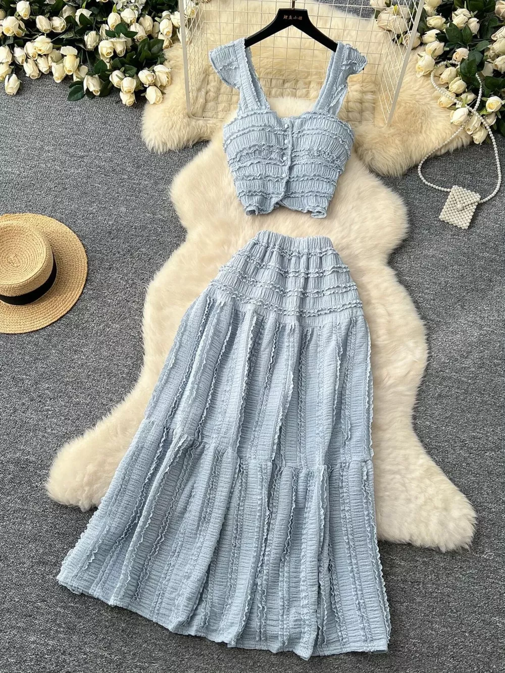 Textured Crop Top and Tiered Skirt Set, image 22