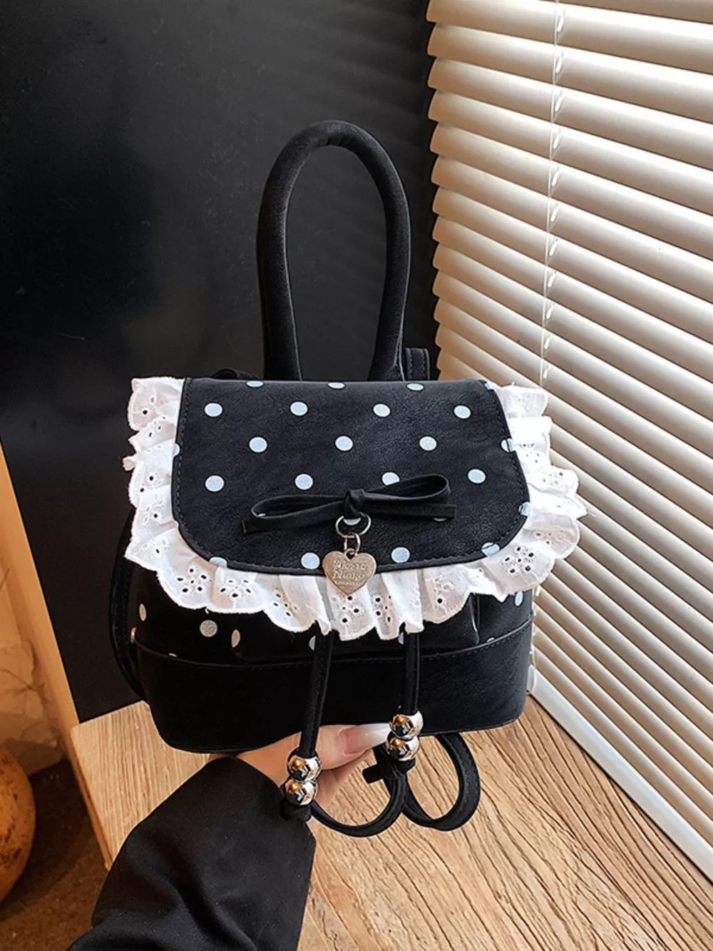 Polka Dot Lace Trim Backpack Bag, image 2