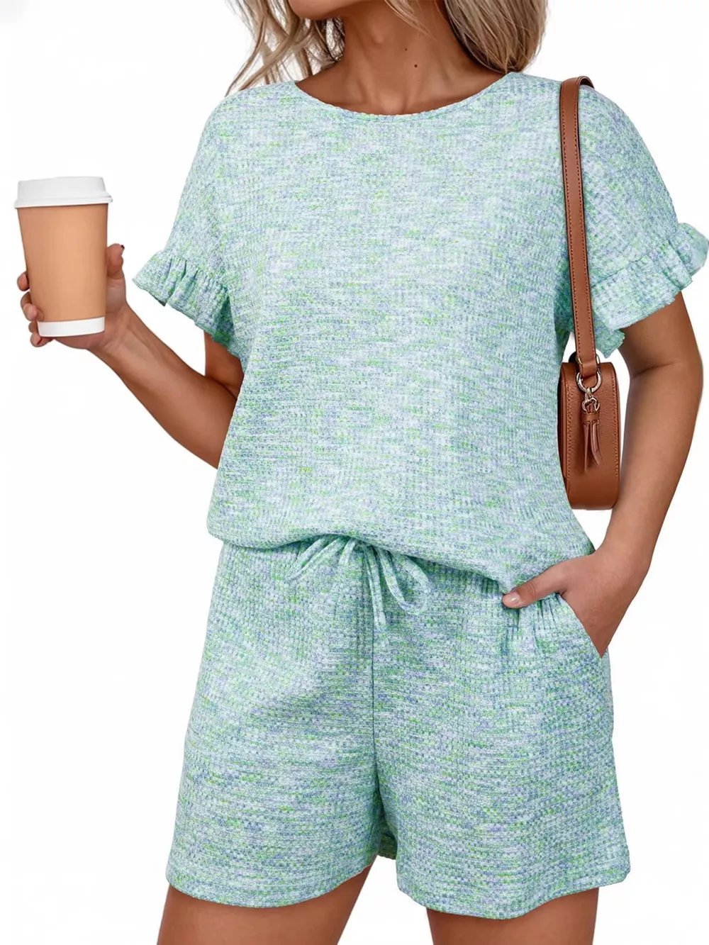 Ruffle Sleeve Textured Top and Shorts Set, image 17