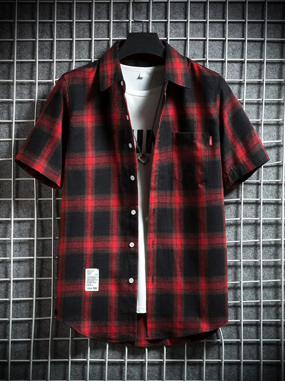 Men's Plus Size Plaid Button Up Short-Sleeve Shirt, image 7
