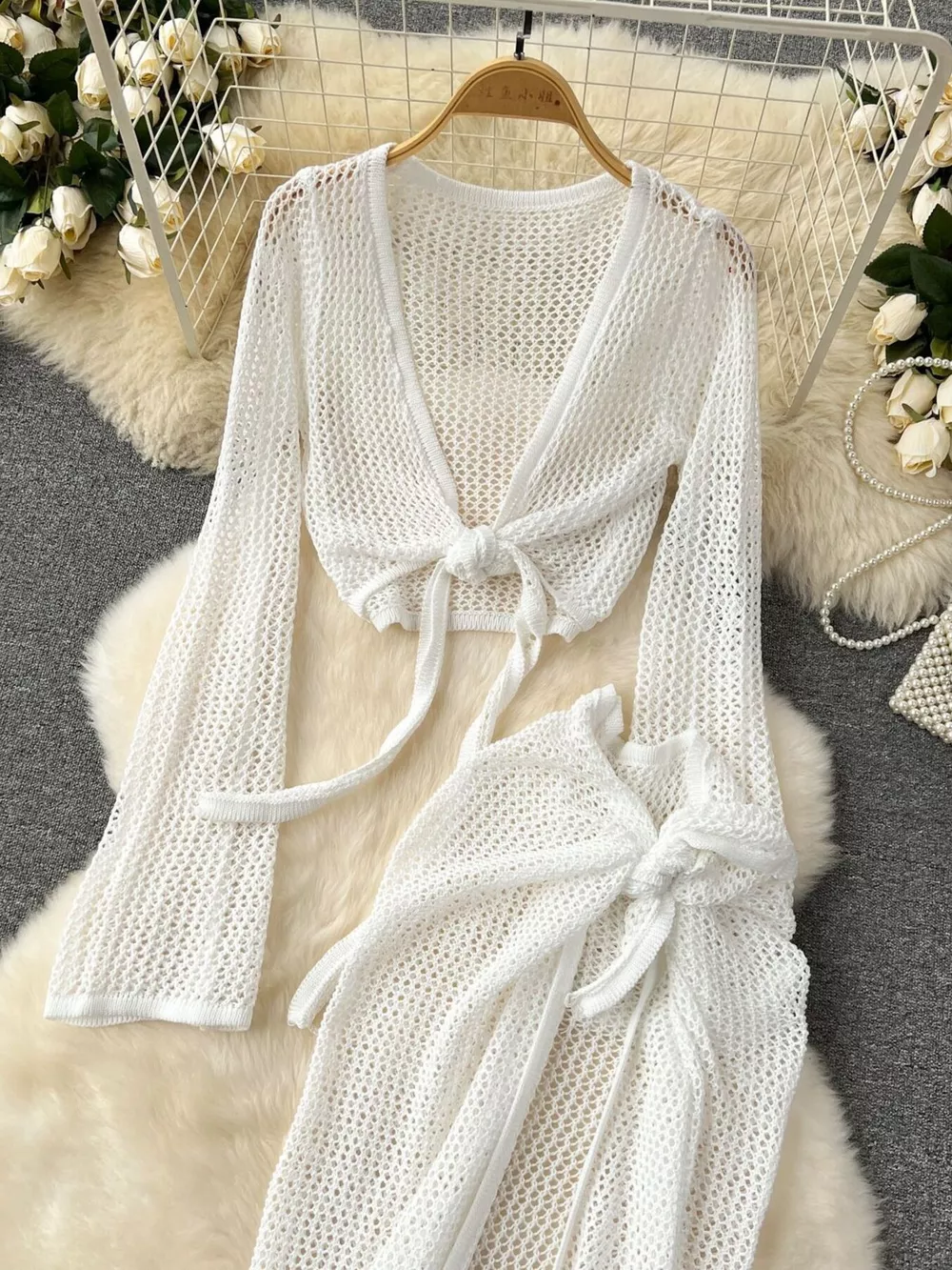 Knitted Crop Top and Slit Skirt Set, image 16