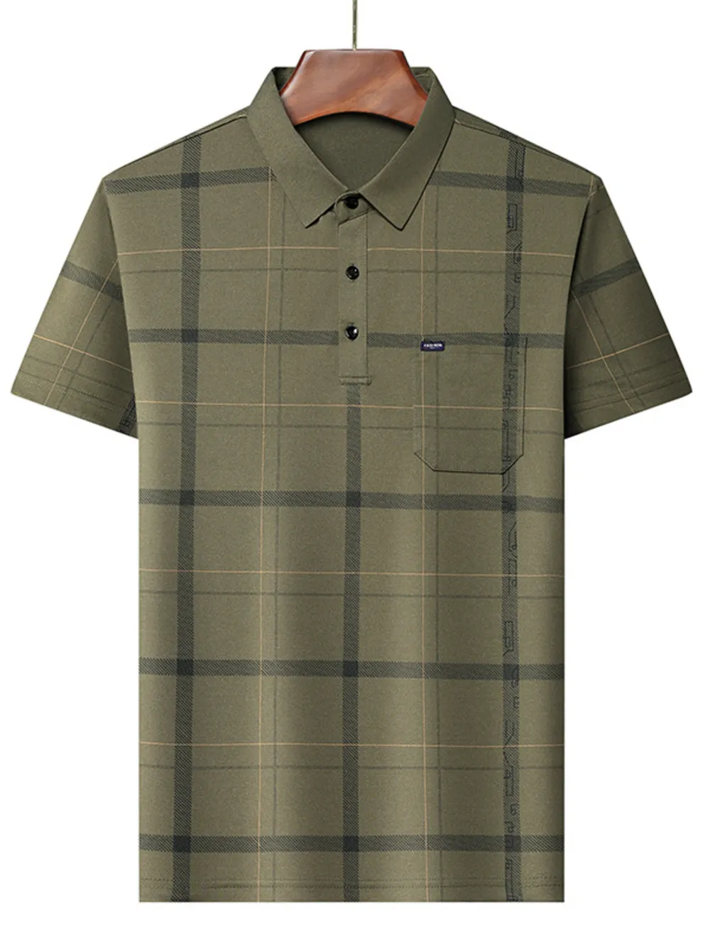 Men's Plus Size Classic Plaid Pattern Polo Shirt with Pocket, image 4