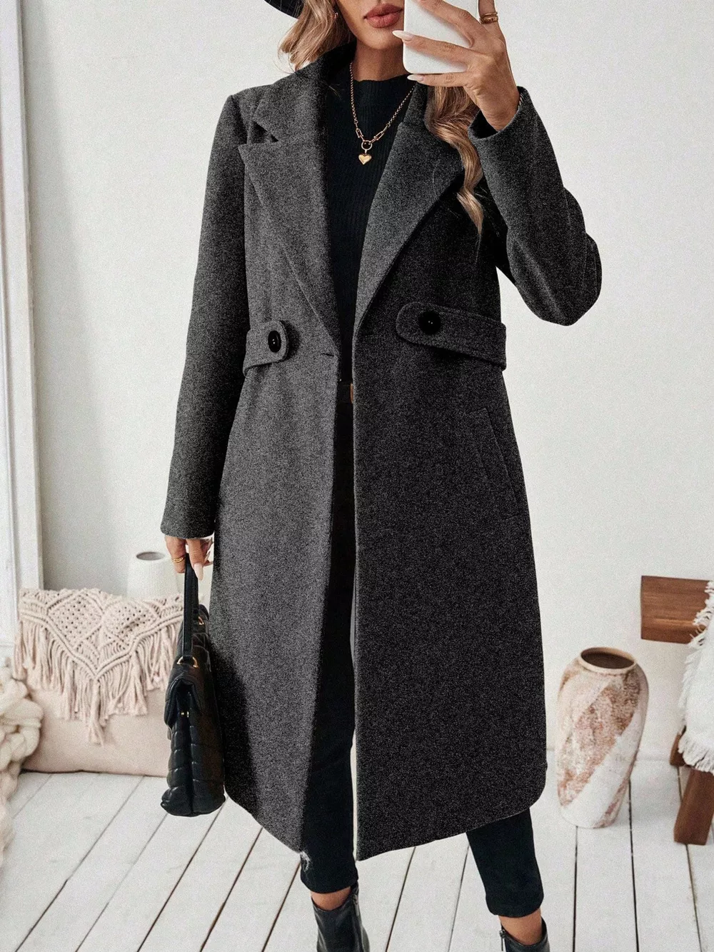 One Button Wool Blend Overcoat, image 10