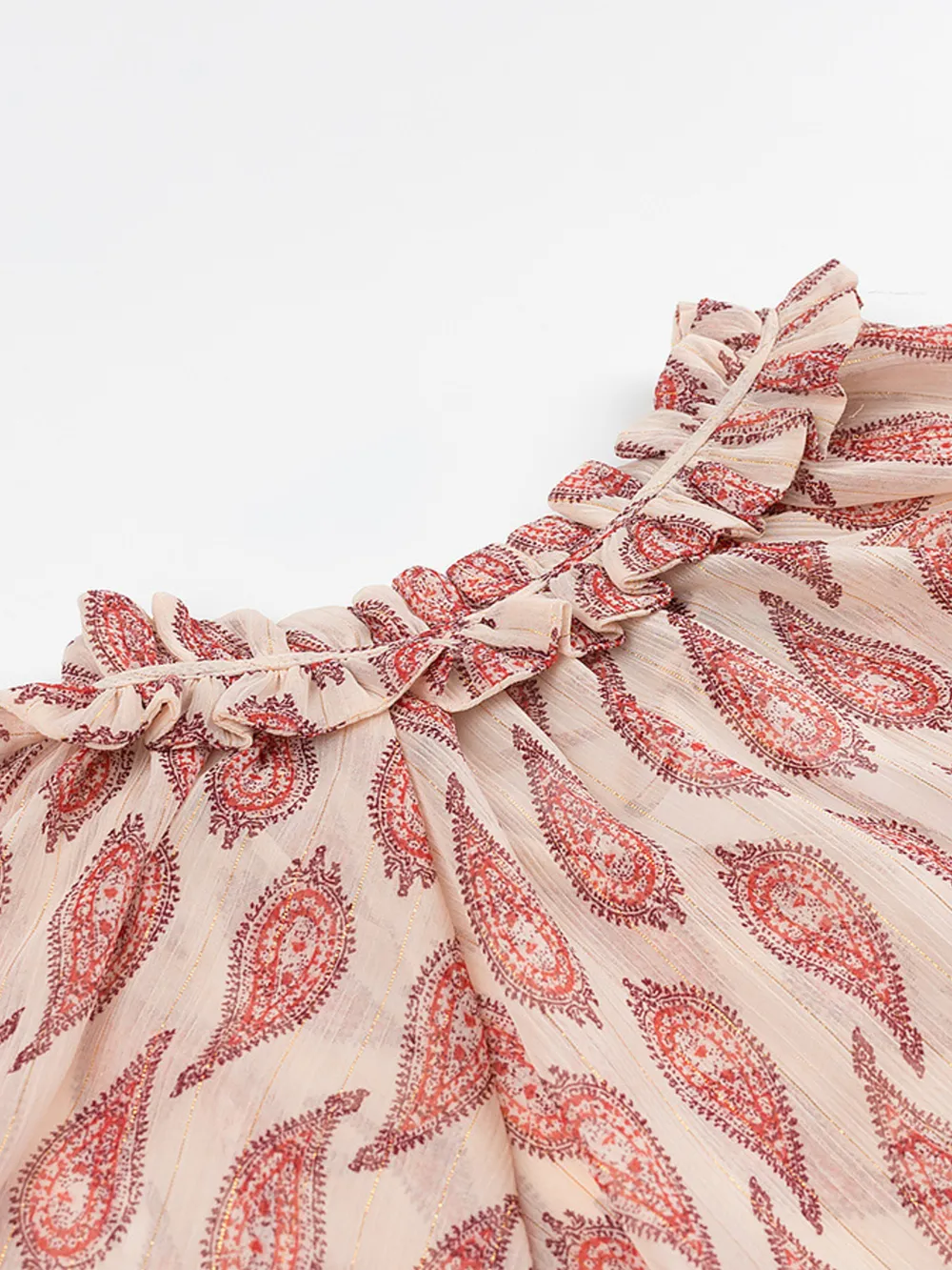Paisley Print Frill Tie Neck Long Sleeve Blouse, image 4