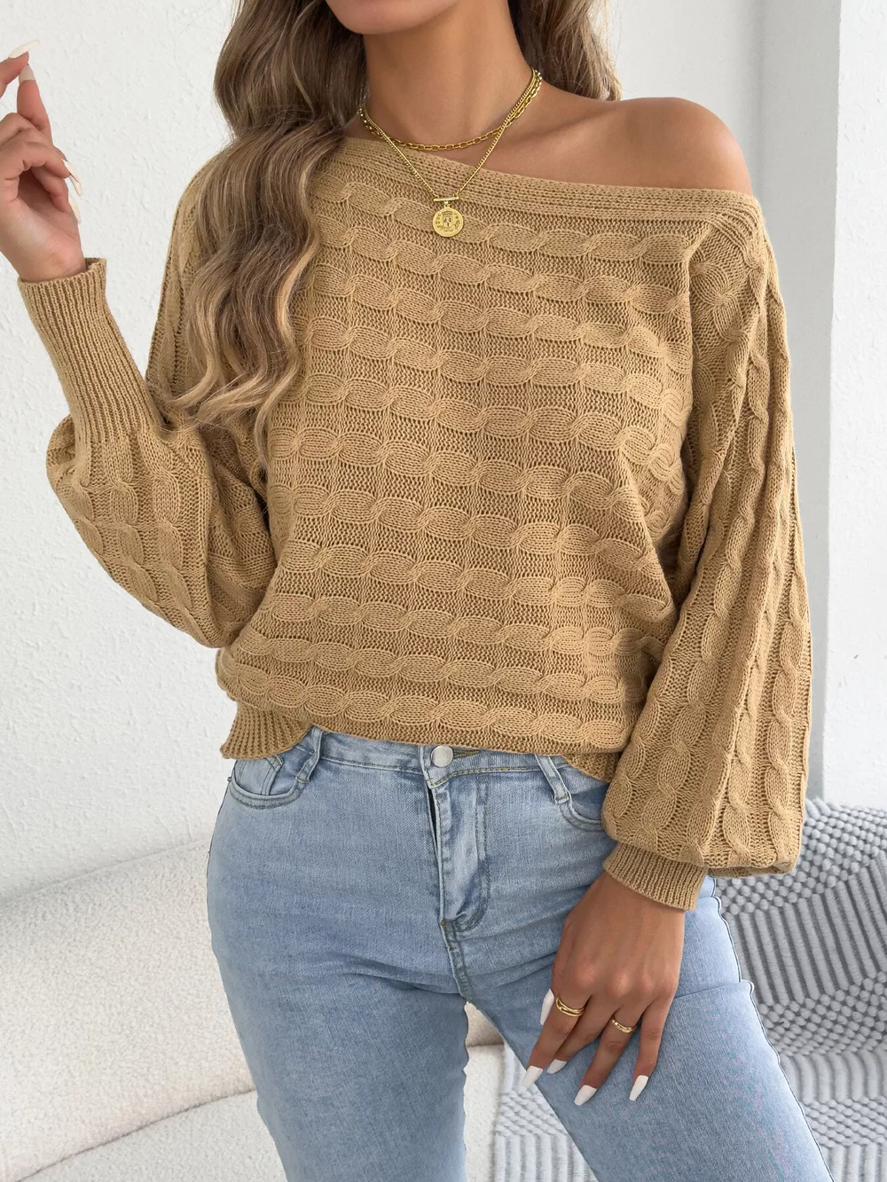 Cable Knit Boat Neck Sweater, image 5