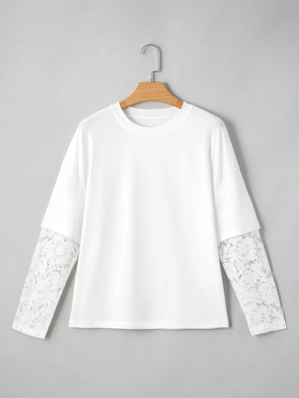 Lace Long Sleeve Insert Drop Shoulder Tee, image 2