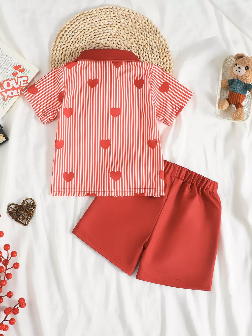 Children's Lucky Clover Print Striped Shirt & Shorts Set, image 8