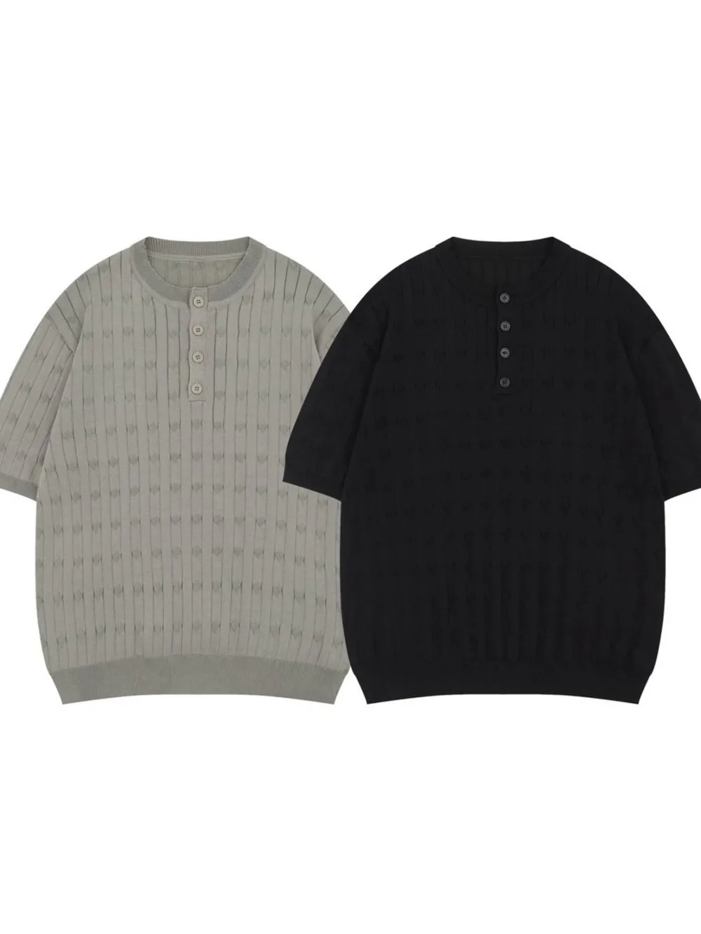 Men's Casual Knit Button Henley T-Shirt with Textured Pattern, image 5