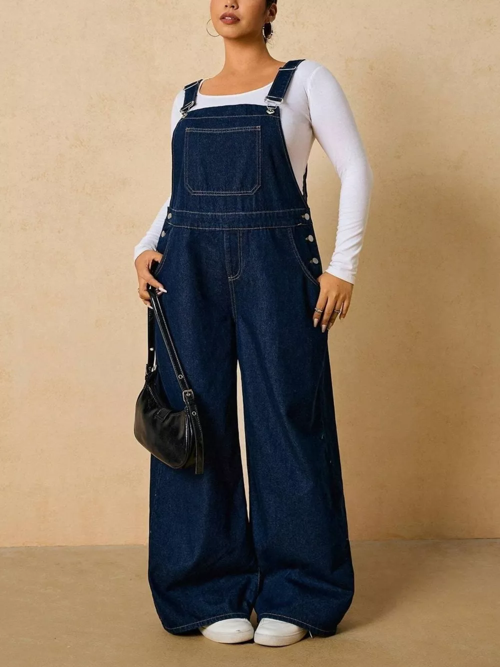 Plus Size Adjustable Strap Wide-Leg Denim Overalls, image 3