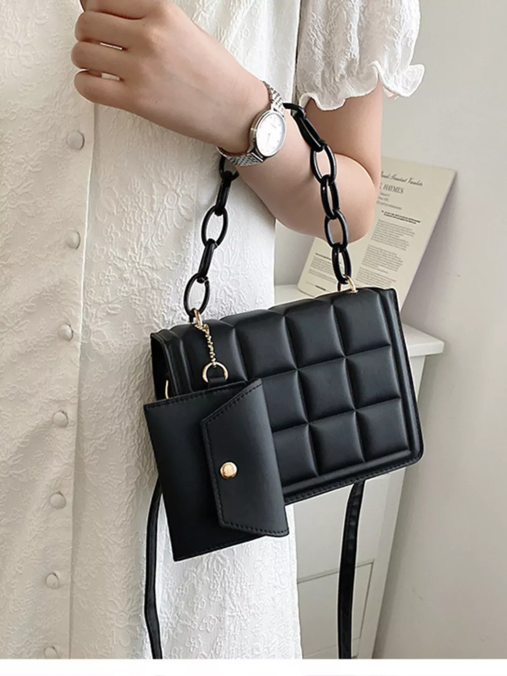 Quilted Chain Strap Crossbody Bag, image 9