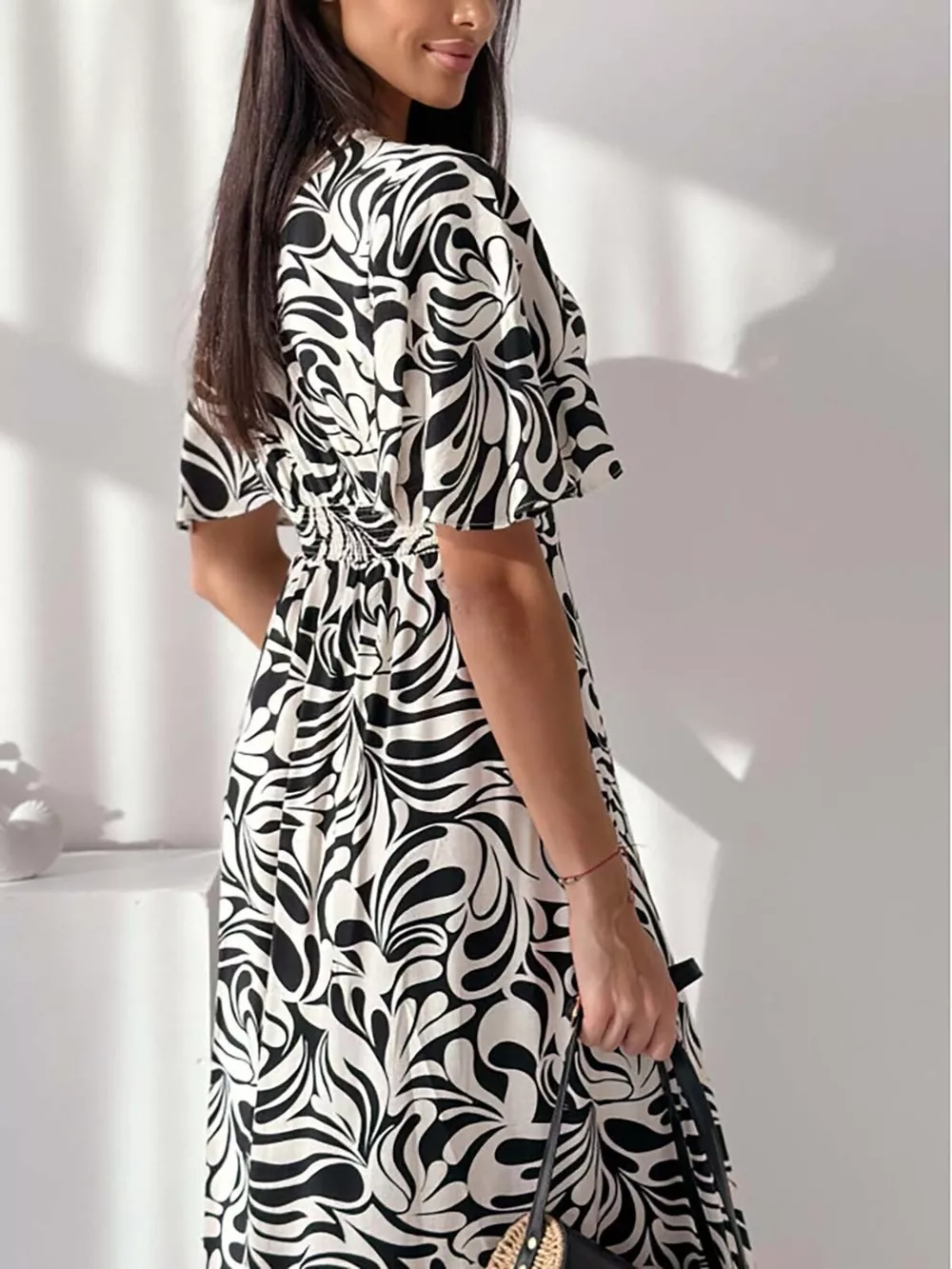 Printed Flutter Sleeve Midi Dress, image 8