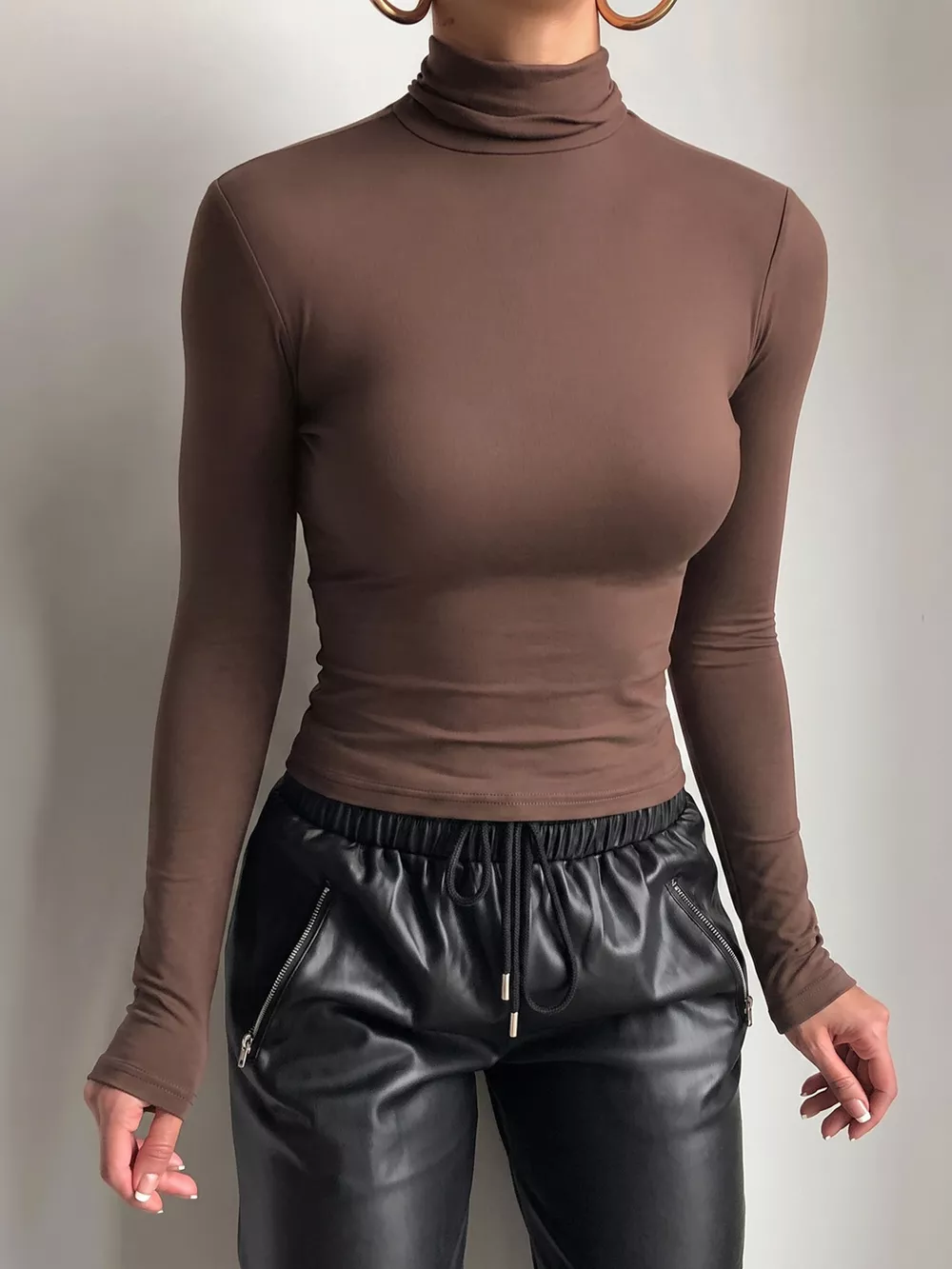 Mock Neck Long Sleeve Slim Fit T-Shirt, image 2