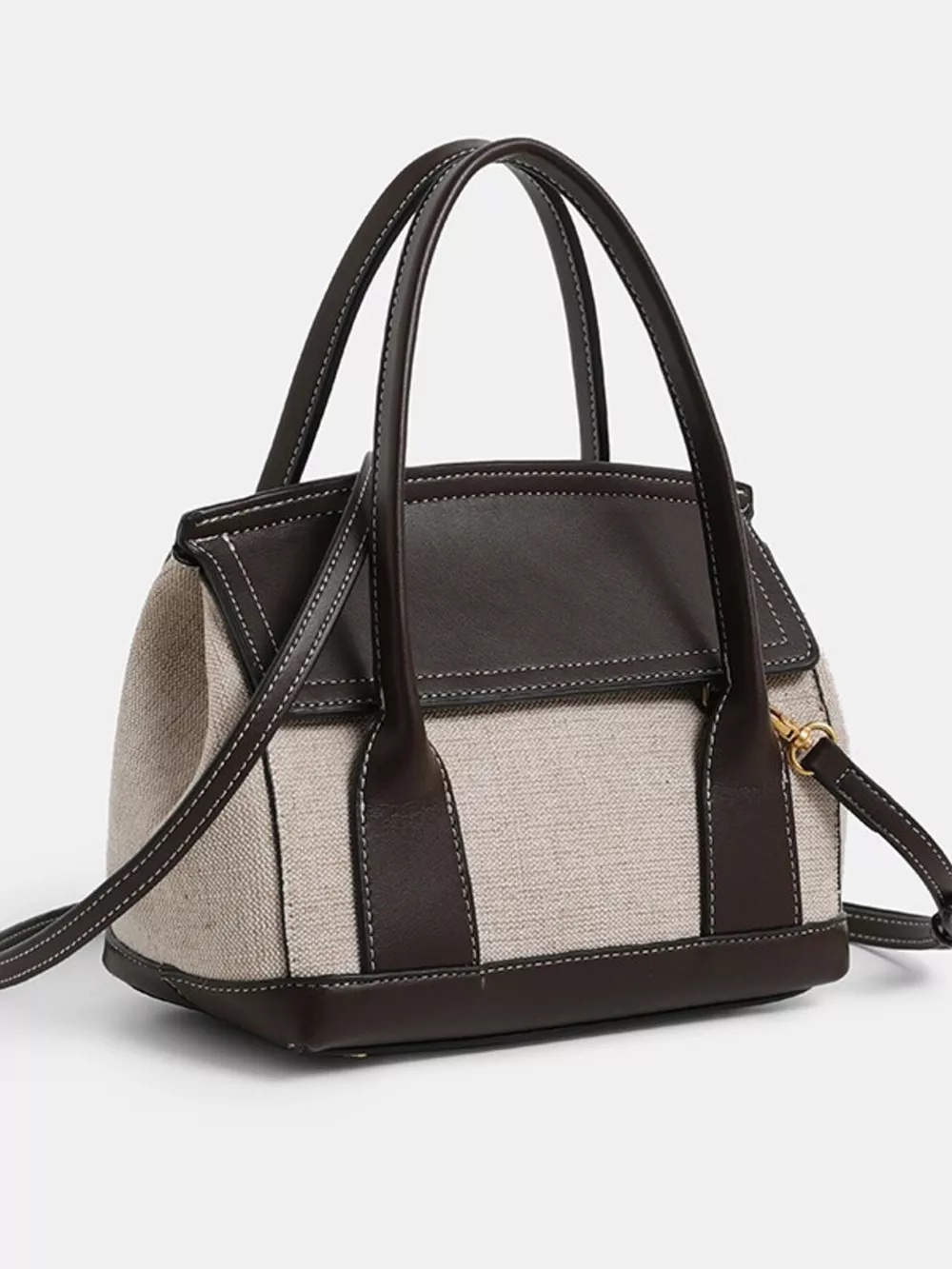 Minimalist Two-Tone Canvas and Leather Structured Handbag, image 5