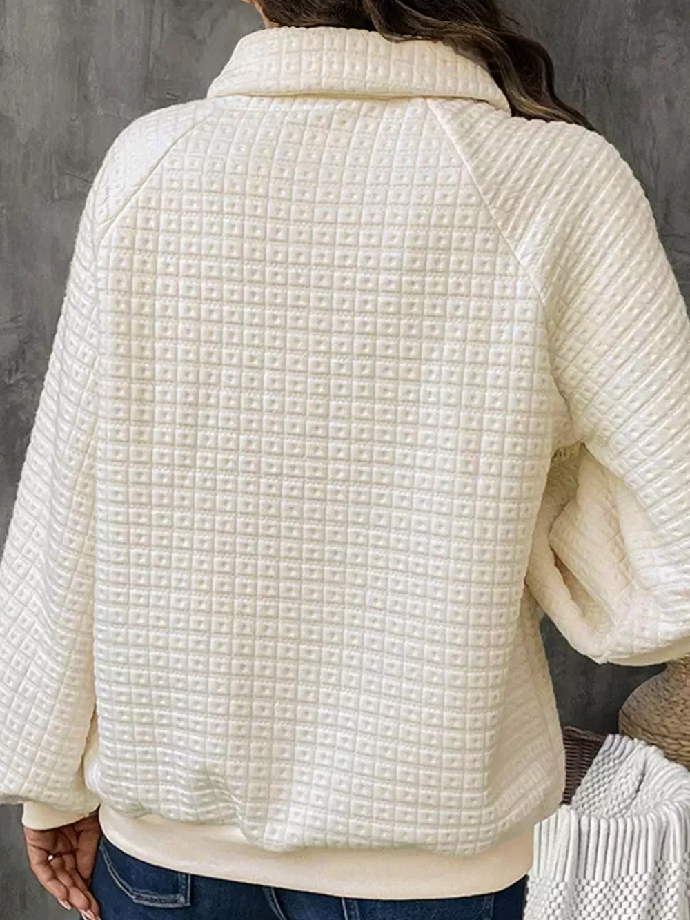 Textured Half Button Collared Sweatshirt, image 3
