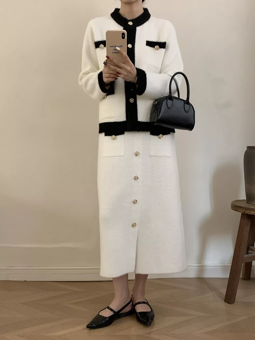 Contrast Trim Jacket and Skirts Sweater Set, image 9
