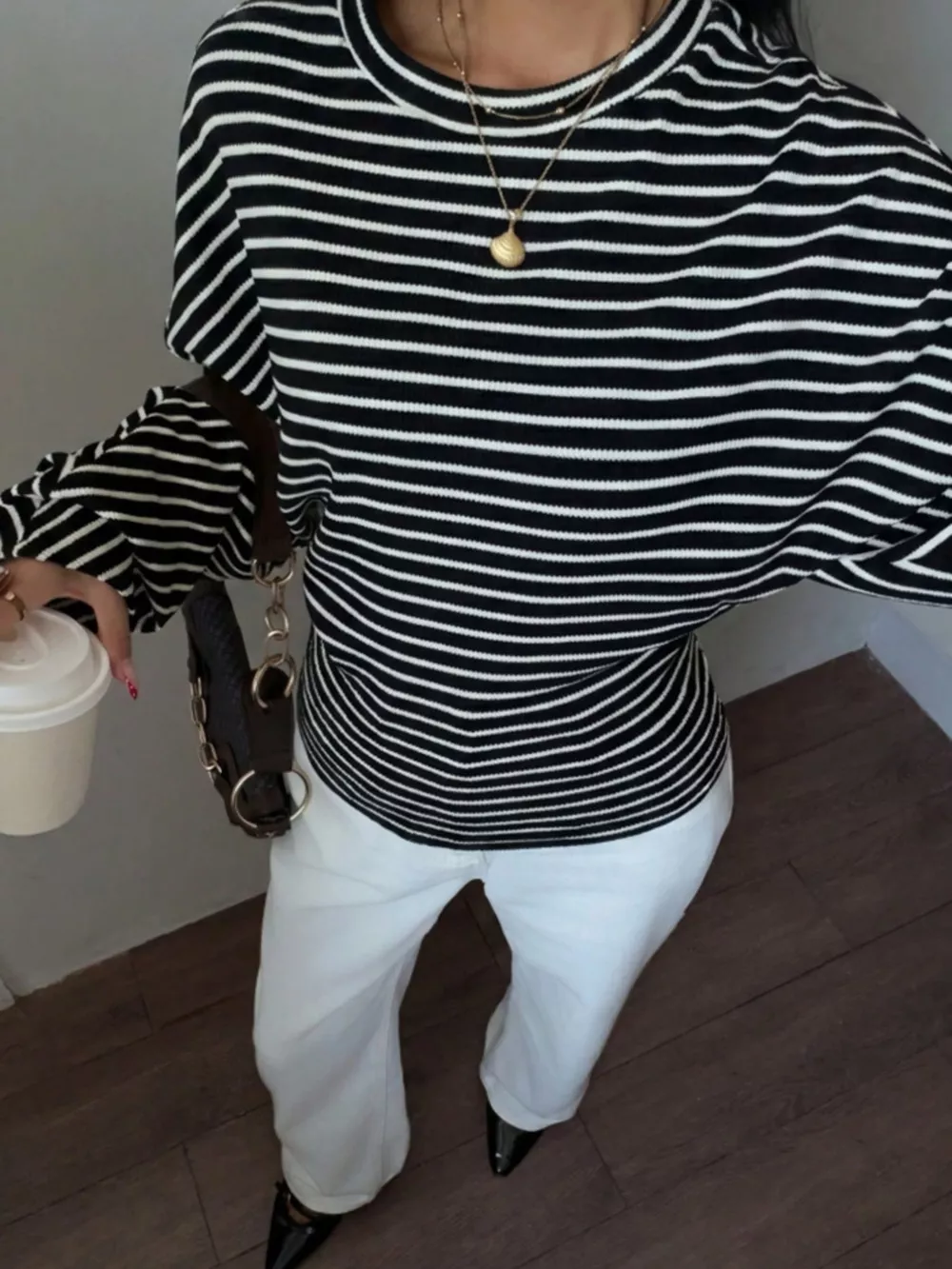 Casual Striped Long Sleeve Batwing T-Shirt, image 4