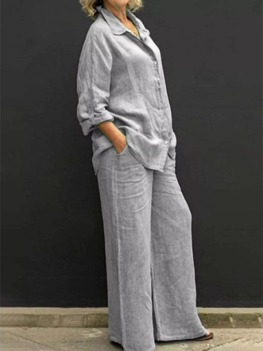 Full Size Long Sleeve Shirt and Pants Set Plus Size, image 5