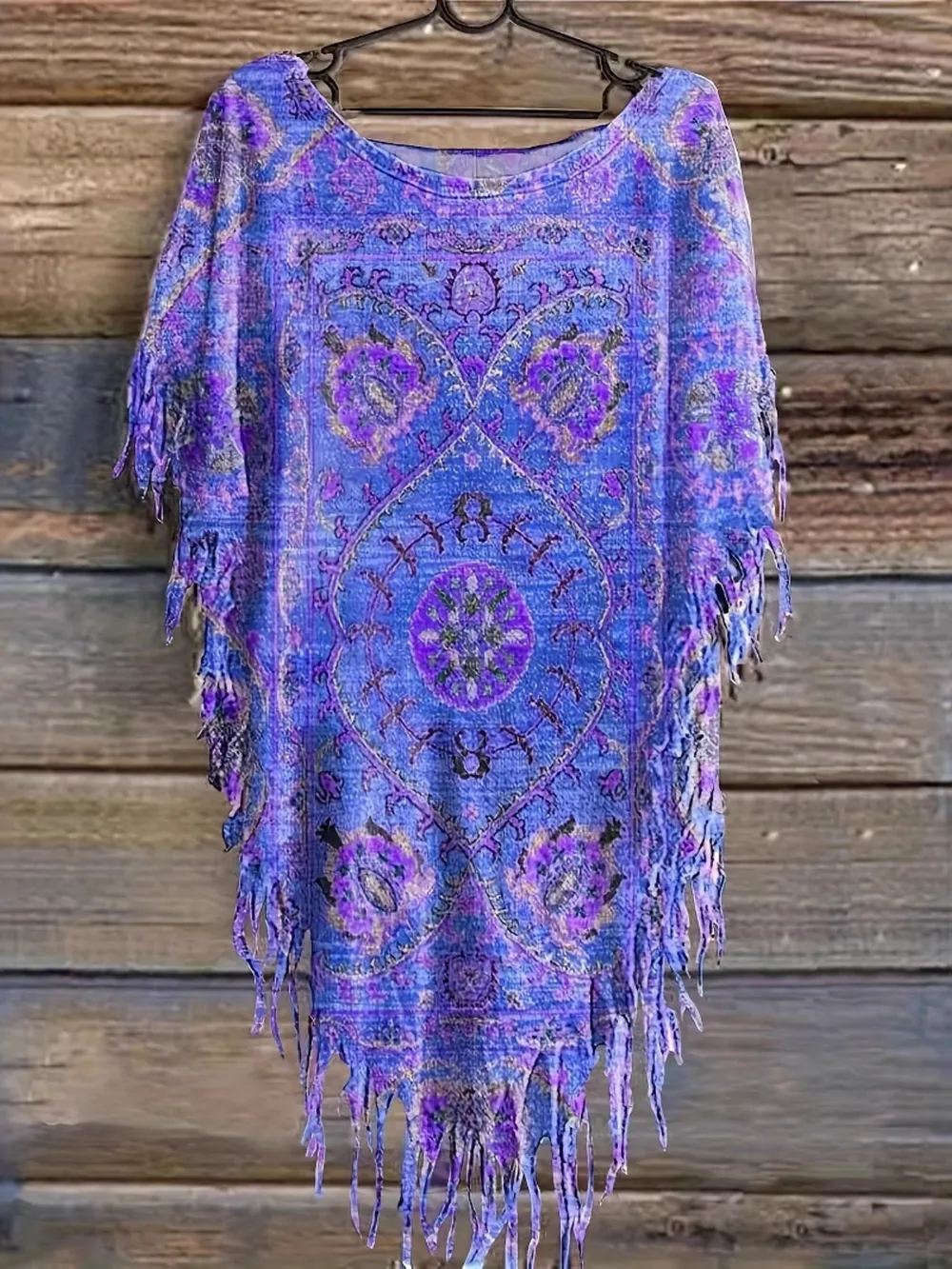 Plus Size Fringe Round Neck Cover Up