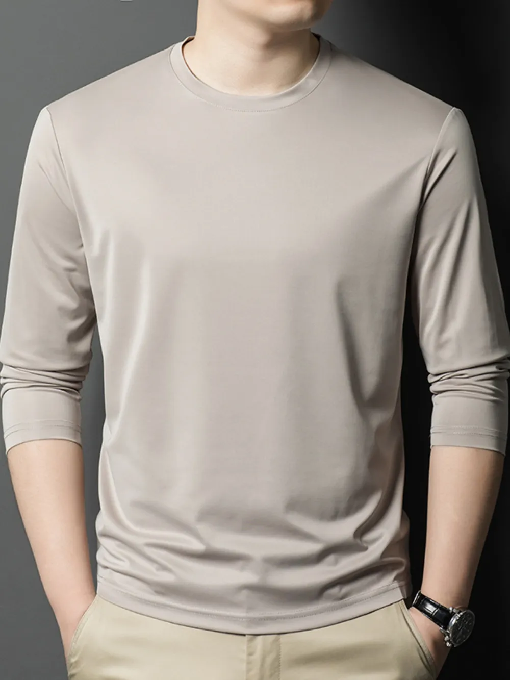 Men's Plus Size Round Neck Long Sleeve T-Shirt, image 3