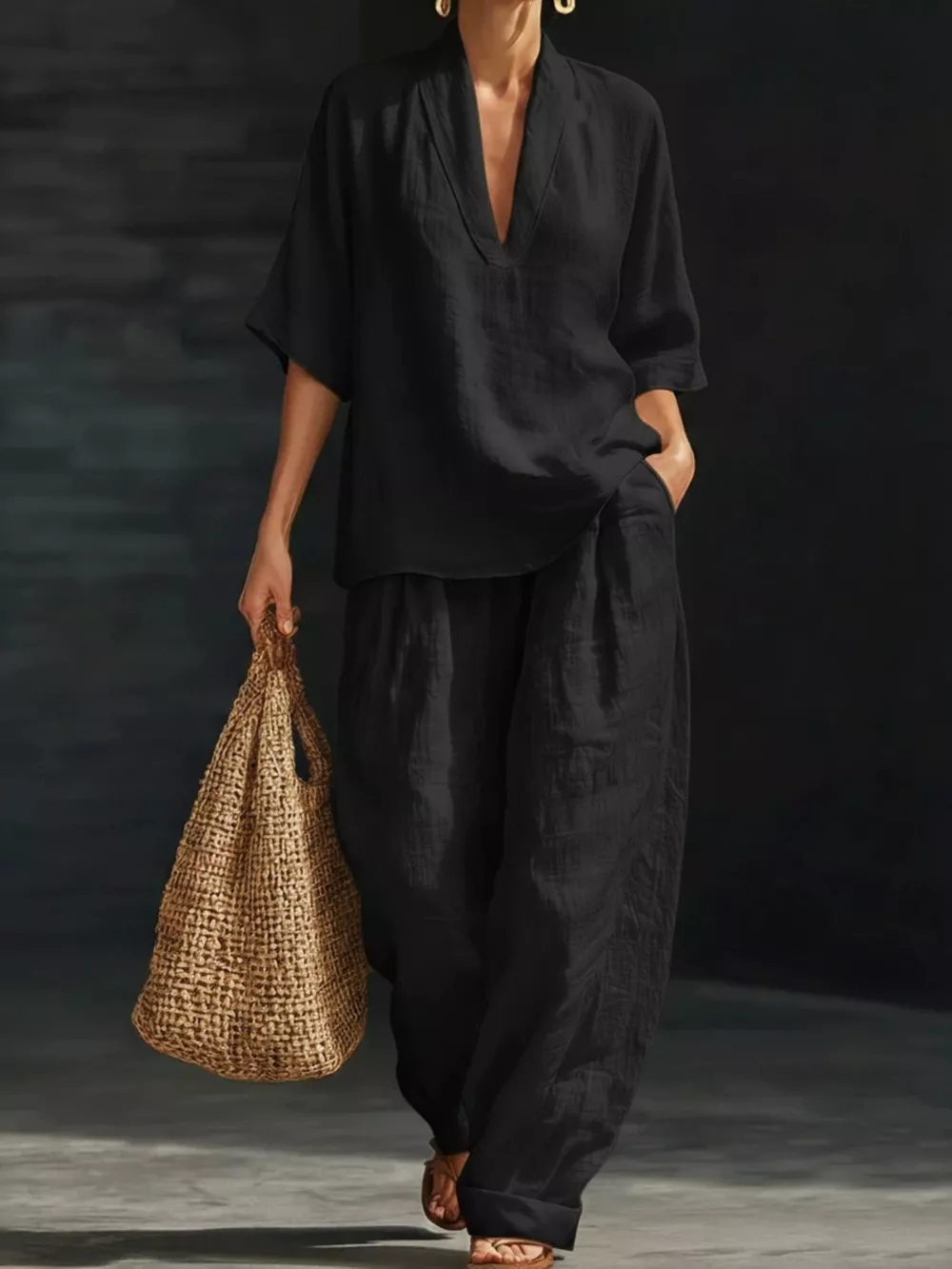 Half Sleeve Loose Fit Top and Pants Set, image 9