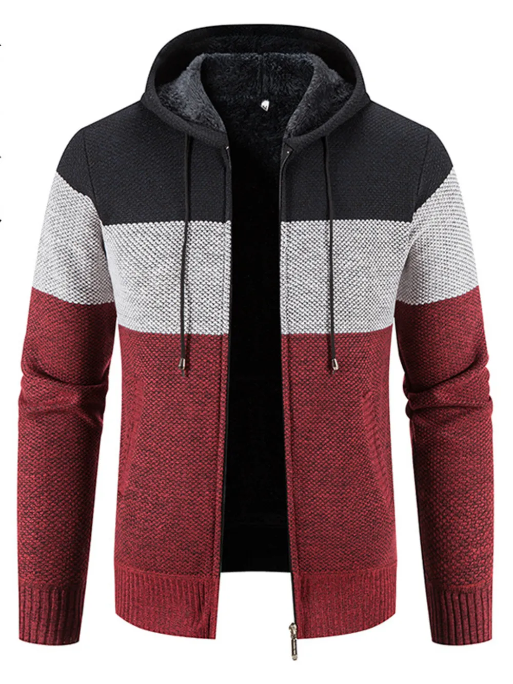 Men's Plus Size Drawstring Color Block Zip Up Cardigan, image 7